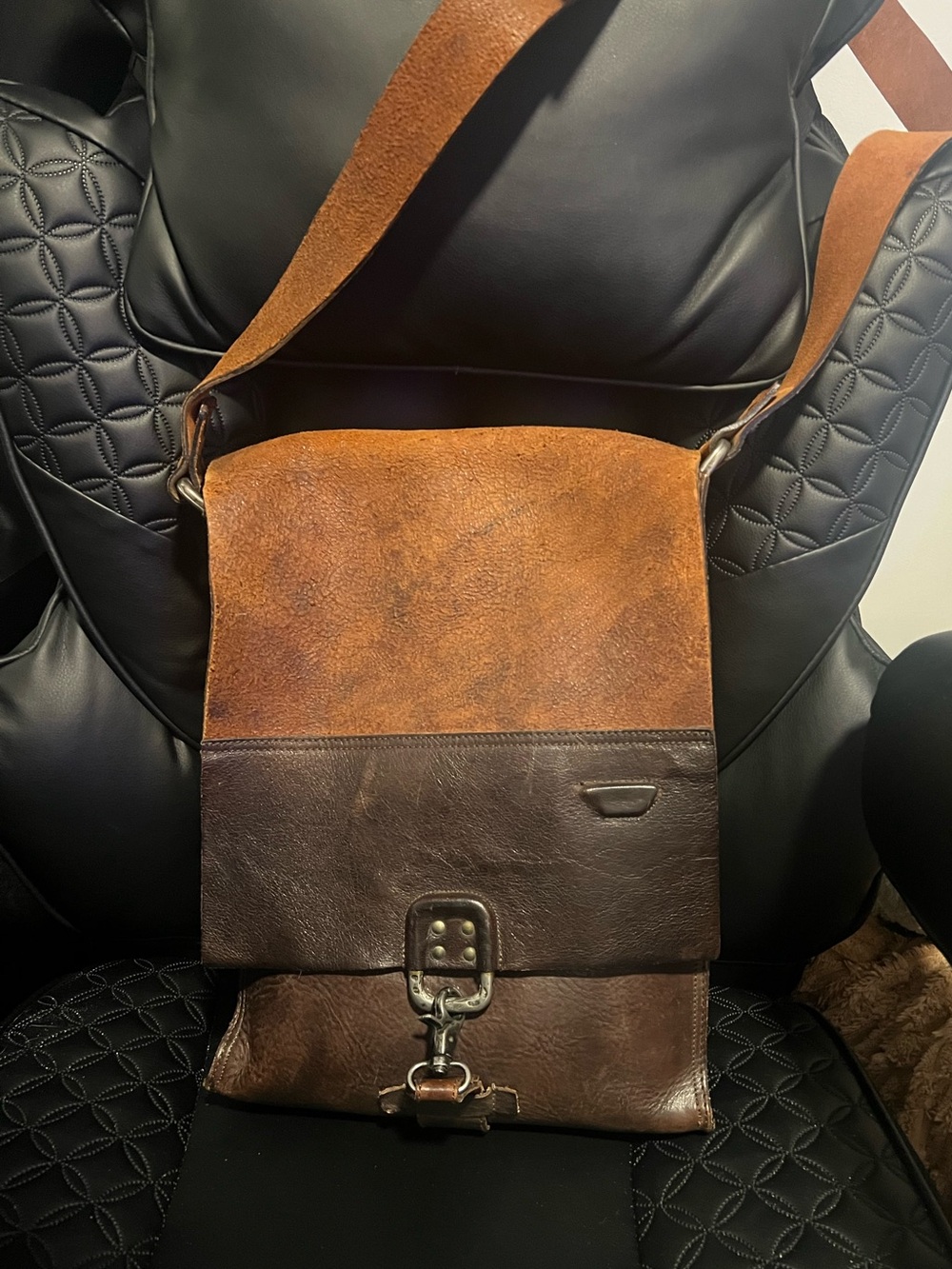 Men’s Diesel Two-Tone Brown Leather Messenger Bag